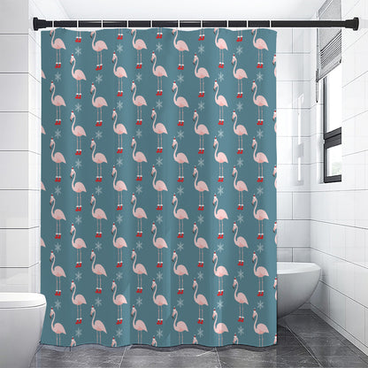 Christmas Snowy Flamingo Pattern Print Premium Shower Curtain
