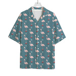 Christmas Snowy Flamingo Pattern Print Rayon Hawaiian Shirt