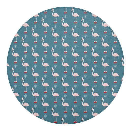Christmas Snowy Flamingo Pattern Print Round Blanket