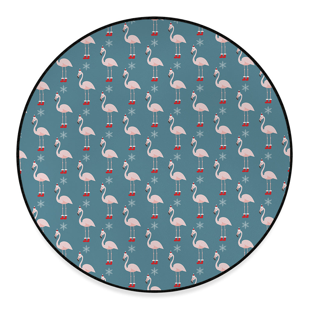 Christmas Snowy Flamingo Pattern Print Round Floor Mat