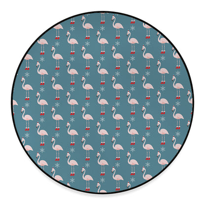 Christmas Snowy Flamingo Pattern Print Round Floor Mat