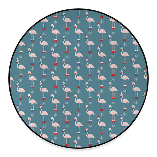 Christmas Snowy Flamingo Pattern Print Round Floor Mat