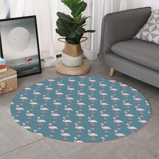 Christmas Snowy Flamingo Pattern Print Round Rug
