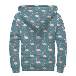 Christmas Snowy Flamingo Pattern Print Sherpa Lined Zip Up Hoodie