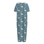 Christmas Snowy Flamingo Pattern Print Short Sleeve Long Nightdress