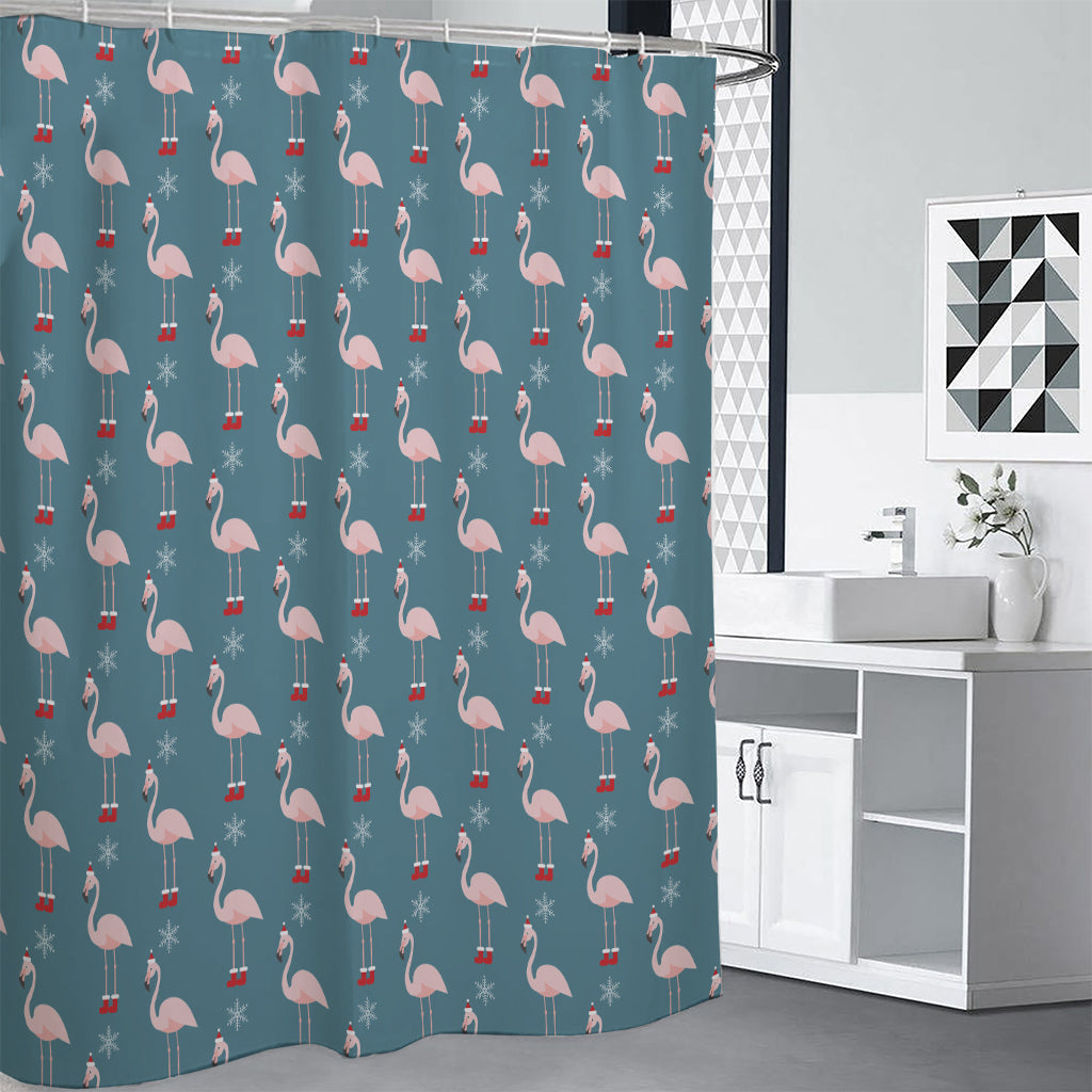 Christmas Snowy Flamingo Pattern Print Shower Curtain