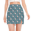 Christmas Snowy Flamingo Pattern Print Side Slit Mini Skirt