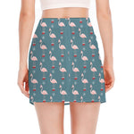 Christmas Snowy Flamingo Pattern Print Side Slit Mini Skirt