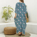Christmas Snowy Flamingo Pattern Print Silk V-Neck Kaftan Dress