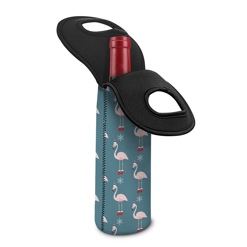 Christmas Snowy Flamingo Pattern Print Single Neoprene Wine Tote