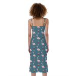 Christmas Snowy Flamingo Pattern Print Slim Fit Midi Cami Dress