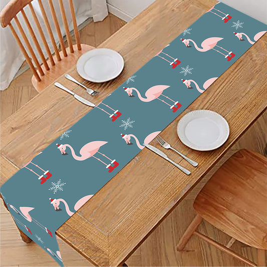 Christmas Snowy Flamingo Pattern Print Table Runner