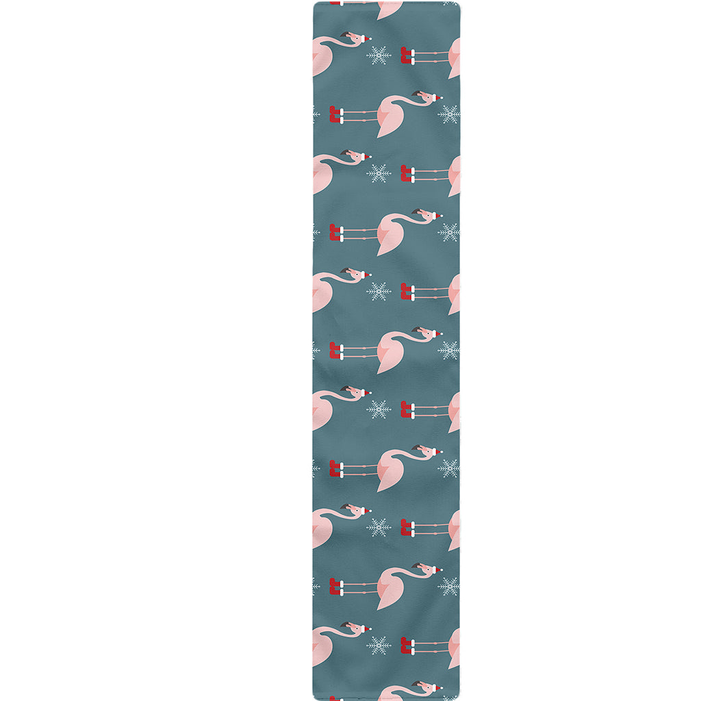 Christmas Snowy Flamingo Pattern Print Table Runner