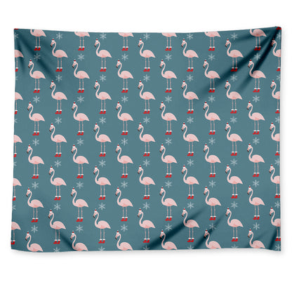 Christmas Snowy Flamingo Pattern Print Tapestry
