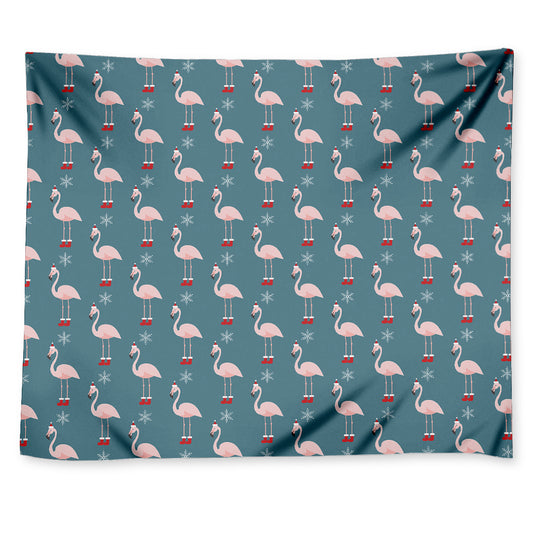 Christmas Snowy Flamingo Pattern Print Tapestry