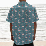 Christmas Snowy Flamingo Pattern Print Textured Short Sleeve Shirt