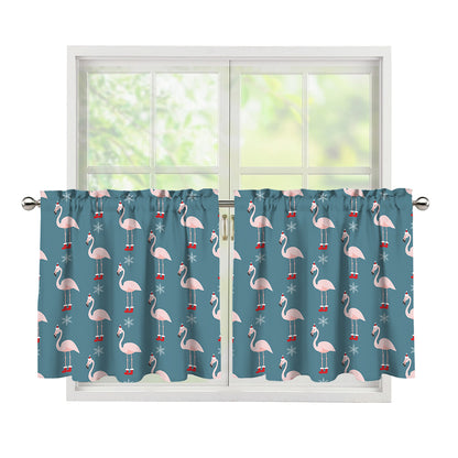 Christmas Snowy Flamingo Pattern Print Tier Curtains