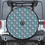 Christmas Snowy Flamingo Pattern Print Tire Cover With Camera Hole