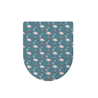Christmas Snowy Flamingo Pattern Print Toilet Lid Cover