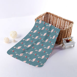 Christmas Snowy Flamingo Pattern Print Towel