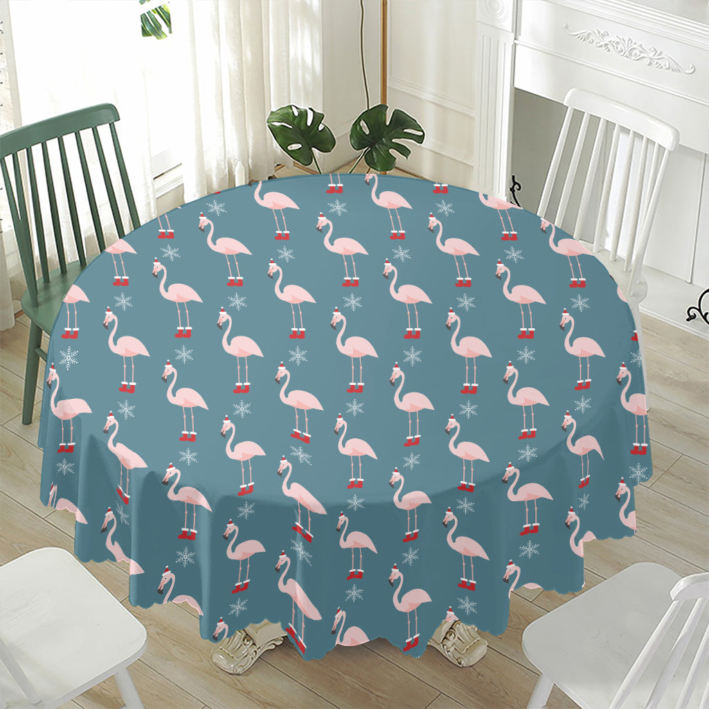 Christmas Snowy Flamingo Pattern Print Waterproof Round Tablecloth