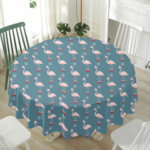 Christmas Snowy Flamingo Pattern Print Waterproof Round Tablecloth