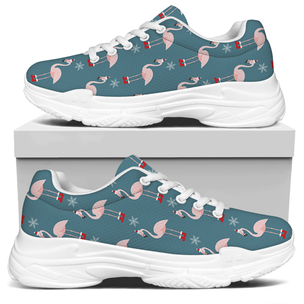Christmas Snowy Flamingo Pattern Print White Chunky Shoes