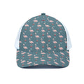 Christmas Snowy Flamingo Pattern Print White Mesh Trucker Hat