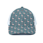 Christmas Snowy Flamingo Pattern Print White Mesh Trucker Cap