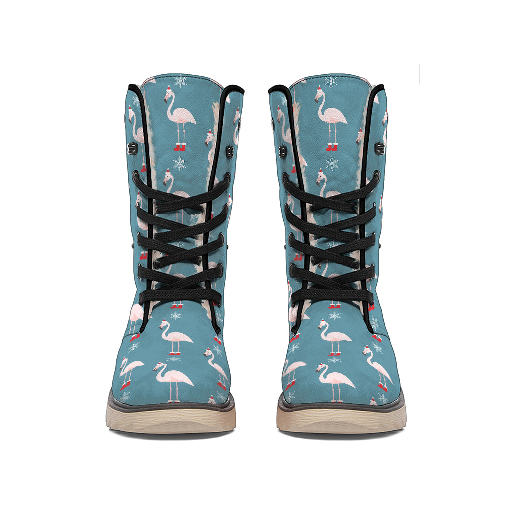 Christmas Snowy Flamingo Pattern Print Winter Boots