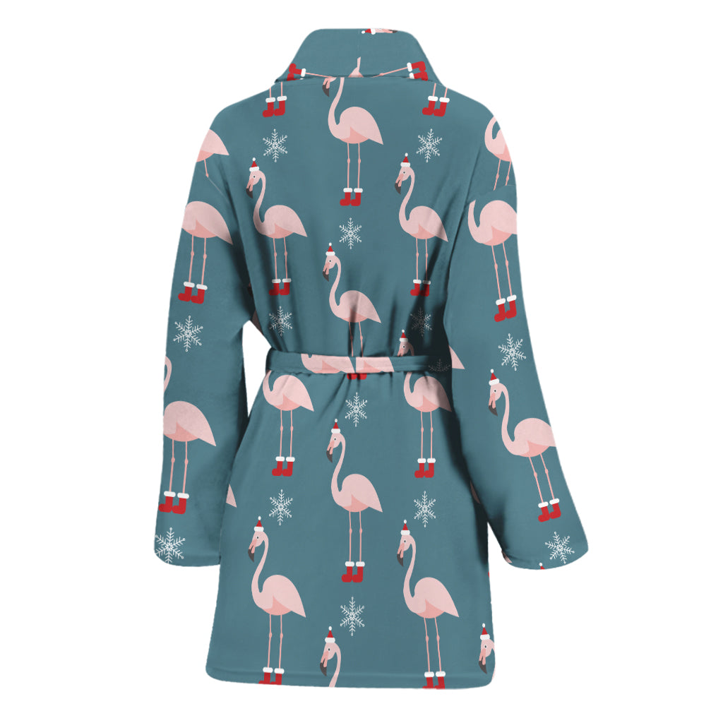 Christmas Snowy Flamingo Pattern Print Women's Bathrobe