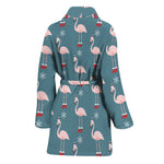 Christmas Snowy Flamingo Pattern Print Women's Bathrobe