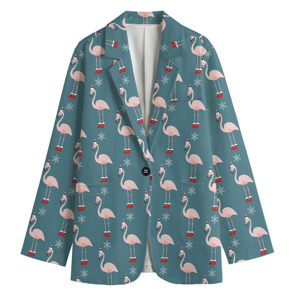 Christmas Snowy Flamingo Pattern Print Women's Blazer