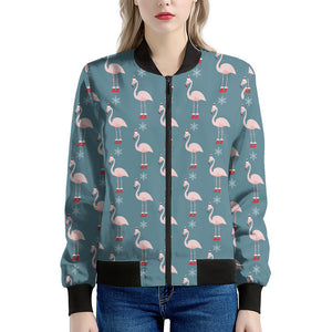 Christmas Snowy Flamingo Pattern Print Women's Bomber Jacket