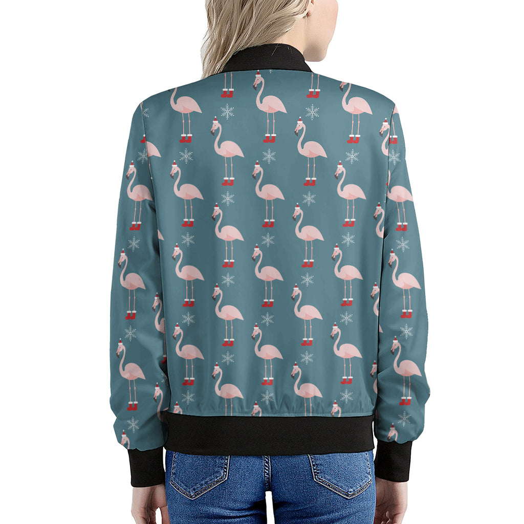 Christmas Snowy Flamingo Pattern Print Women's Bomber Jacket