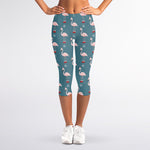 Christmas Snowy Flamingo Pattern Print Women's Capri Leggings