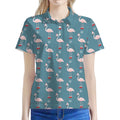 Christmas Snowy Flamingo Pattern Print Women's Polo Shirt
