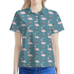 Christmas Snowy Flamingo Pattern Print Women's Polo Shirt