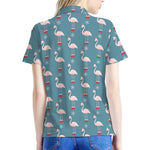 Christmas Snowy Flamingo Pattern Print Women's Polo Shirt