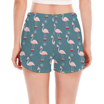 Christmas Snowy Flamingo Pattern Print Women's Split Running Shorts