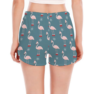 Christmas Snowy Flamingo Pattern Print Women's Split Running Shorts