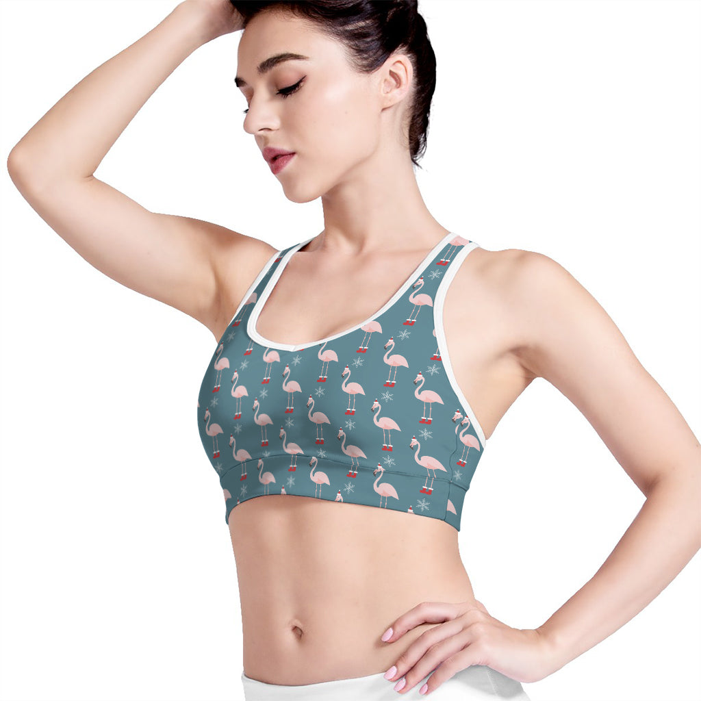 Christmas Snowy Flamingo Pattern Print Women's Sports Bra