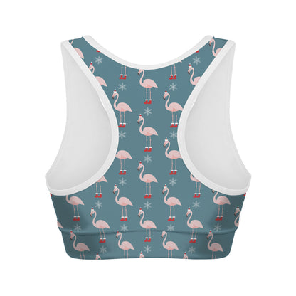 Christmas Snowy Flamingo Pattern Print Women's Sports Bra