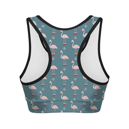 Christmas Snowy Flamingo Pattern Print Women's Sports Bra