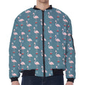 Christmas Snowy Flamingo Pattern Print Zip Sleeve Bomber Jacket