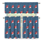 Christmas Snowy Penguin Pattern Print 3 Piece Kitchen Curtains