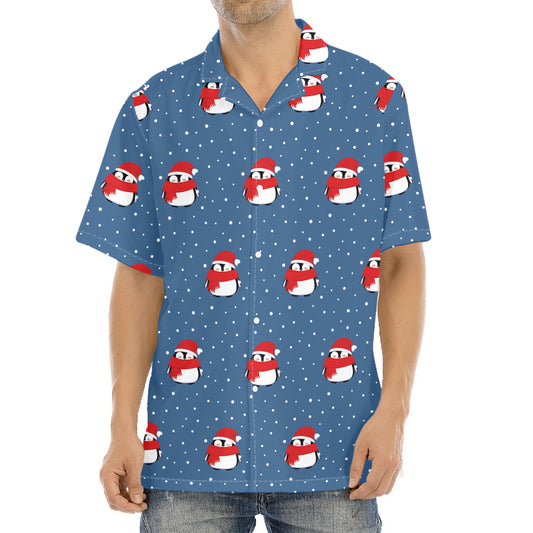 Christmas Snowy Penguin Pattern Print Aloha Shirt