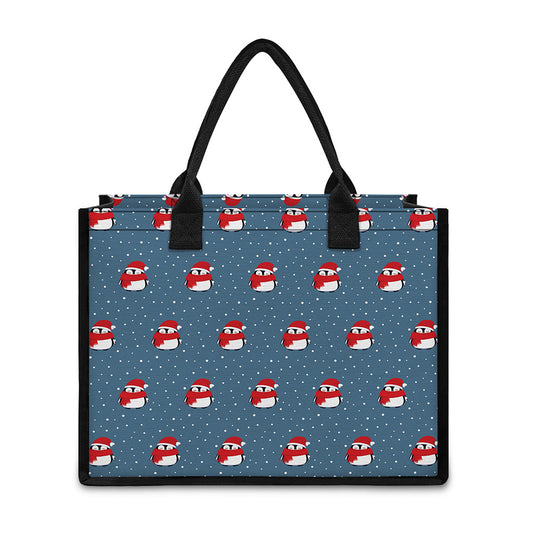 Christmas Snowy Penguin Pattern Print Canvas Tote Bag