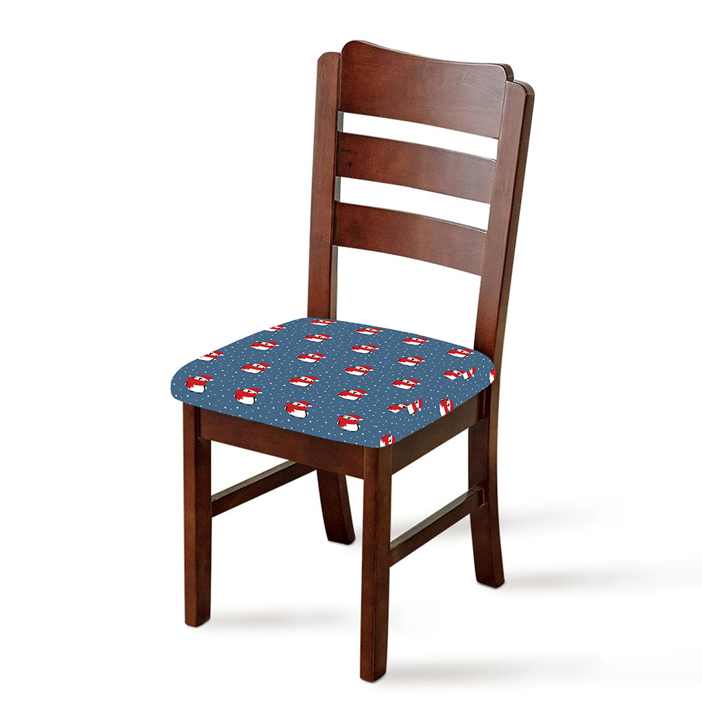 Christmas Snowy Penguin Pattern Print Chair Cushion Cover