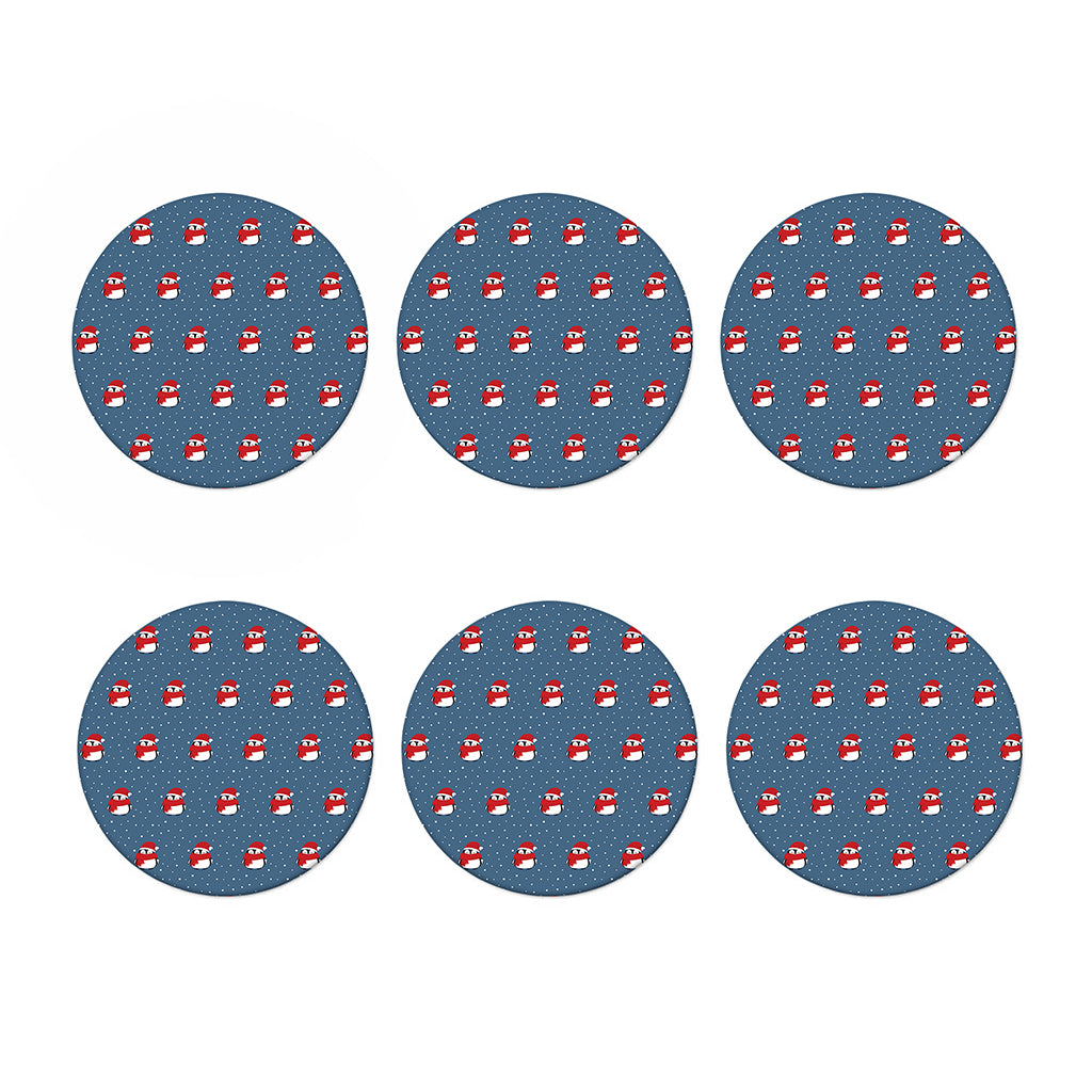 Christmas Snowy Penguin Pattern Print Coaster Set